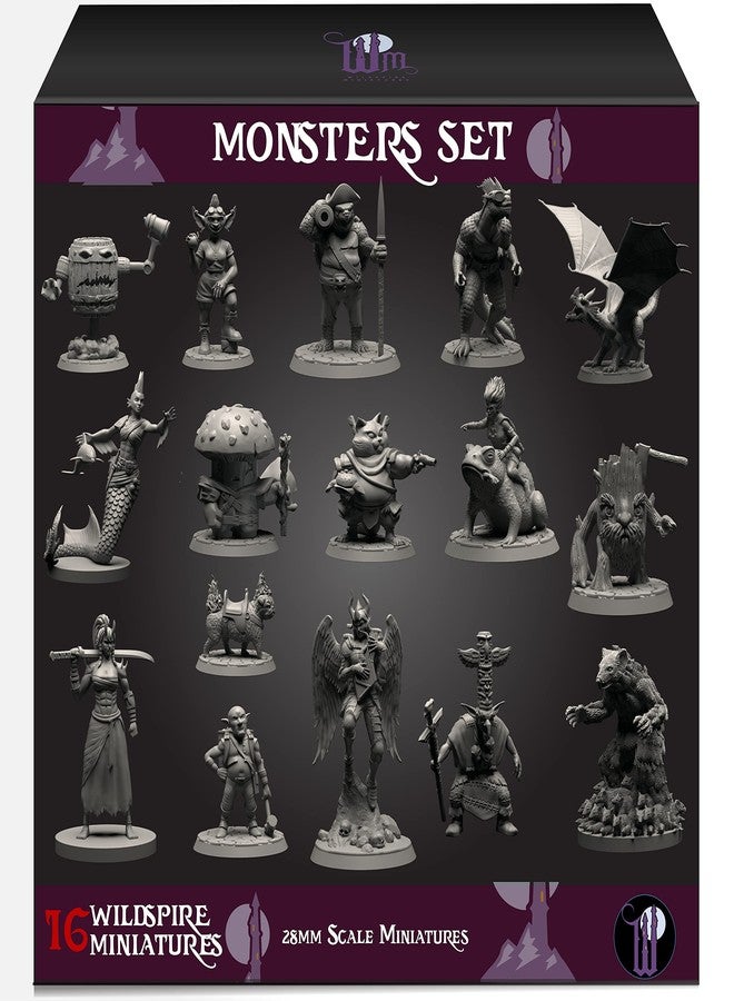 Wildspire Monsters Pack for DND Miniatures Booster Pack of 16 Bulk Monsters 28mm-32mm Scale Dungeons Dragons Accessories D&D Miniature DND Minis D D Figures Starter Set Tabletop Pathfinder Set - Image 1